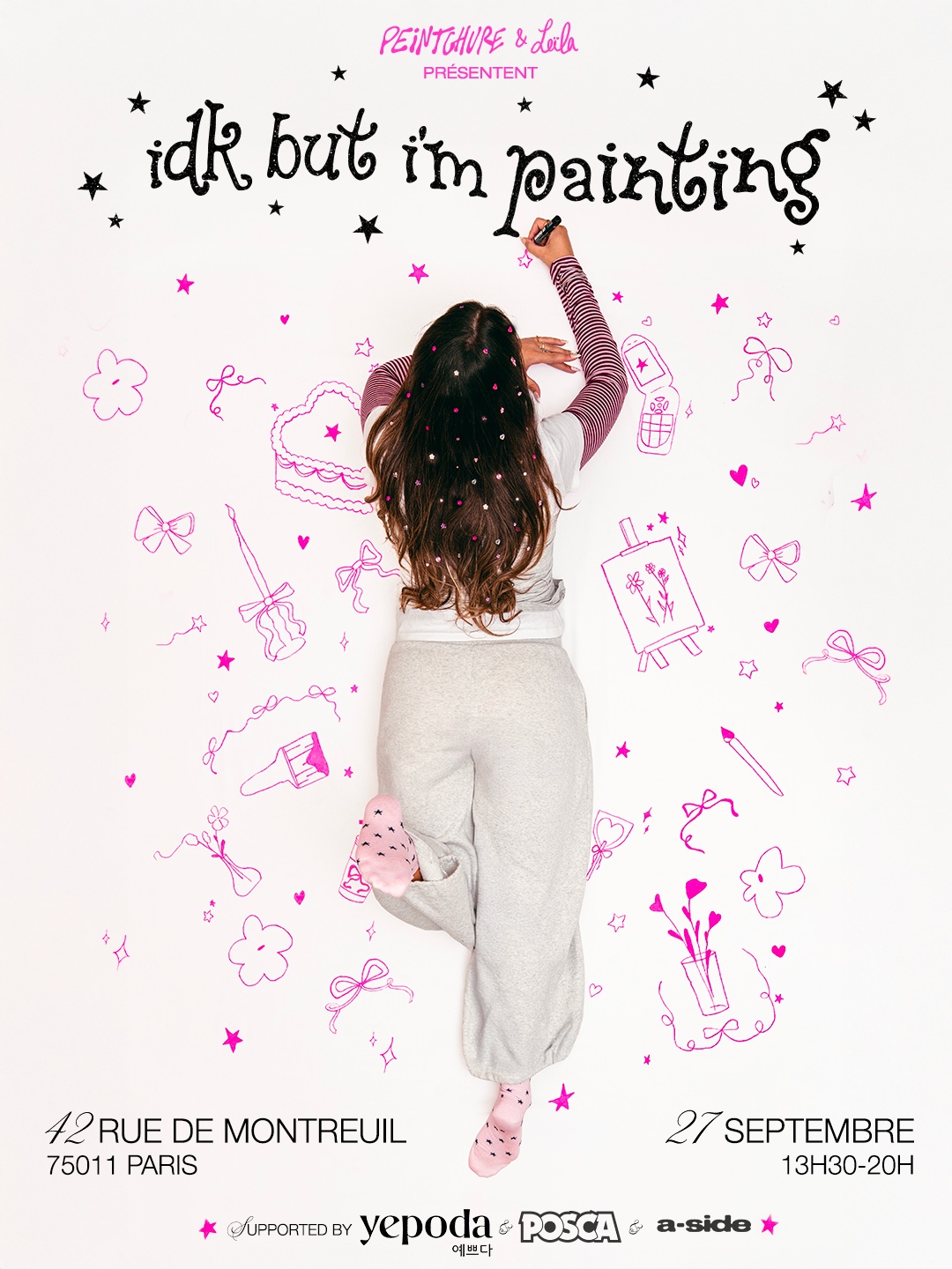 Affiche du pop-up Peintchure x Leïla « idk but i'm painting » : 27 septembre, 13h30-20h, 42 rue de Montreuil, 75011 Paris
