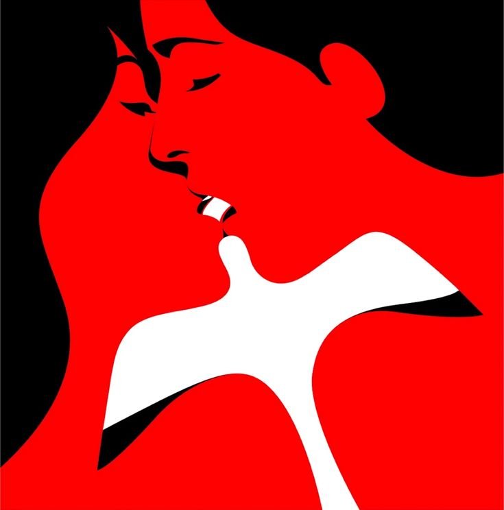 Baiser en silhouettes rouges et noires