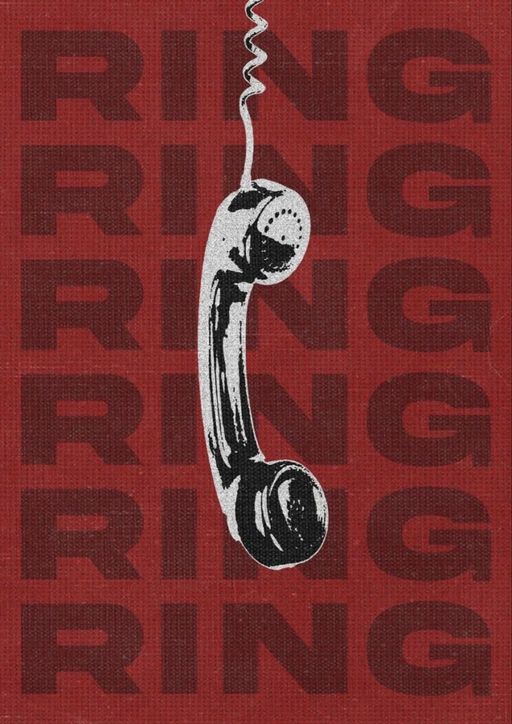 Combiné de téléphone et le mot « Ring » répété