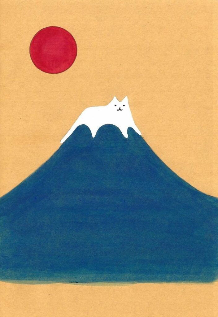 Chat blanc au sommet d’un mont Fuji