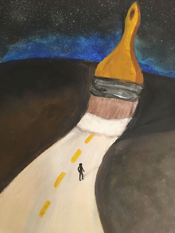 Pinceau traçant une route dans la nuit