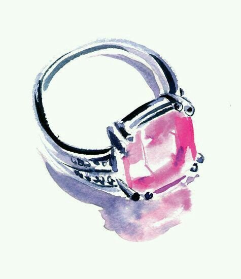 Bague à pierre rose, à l’aquarelle