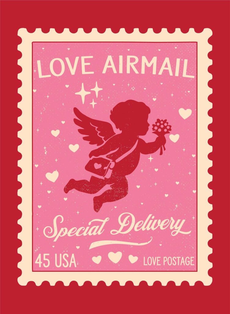 Timbre « Love airmail » avec un Cupidon
