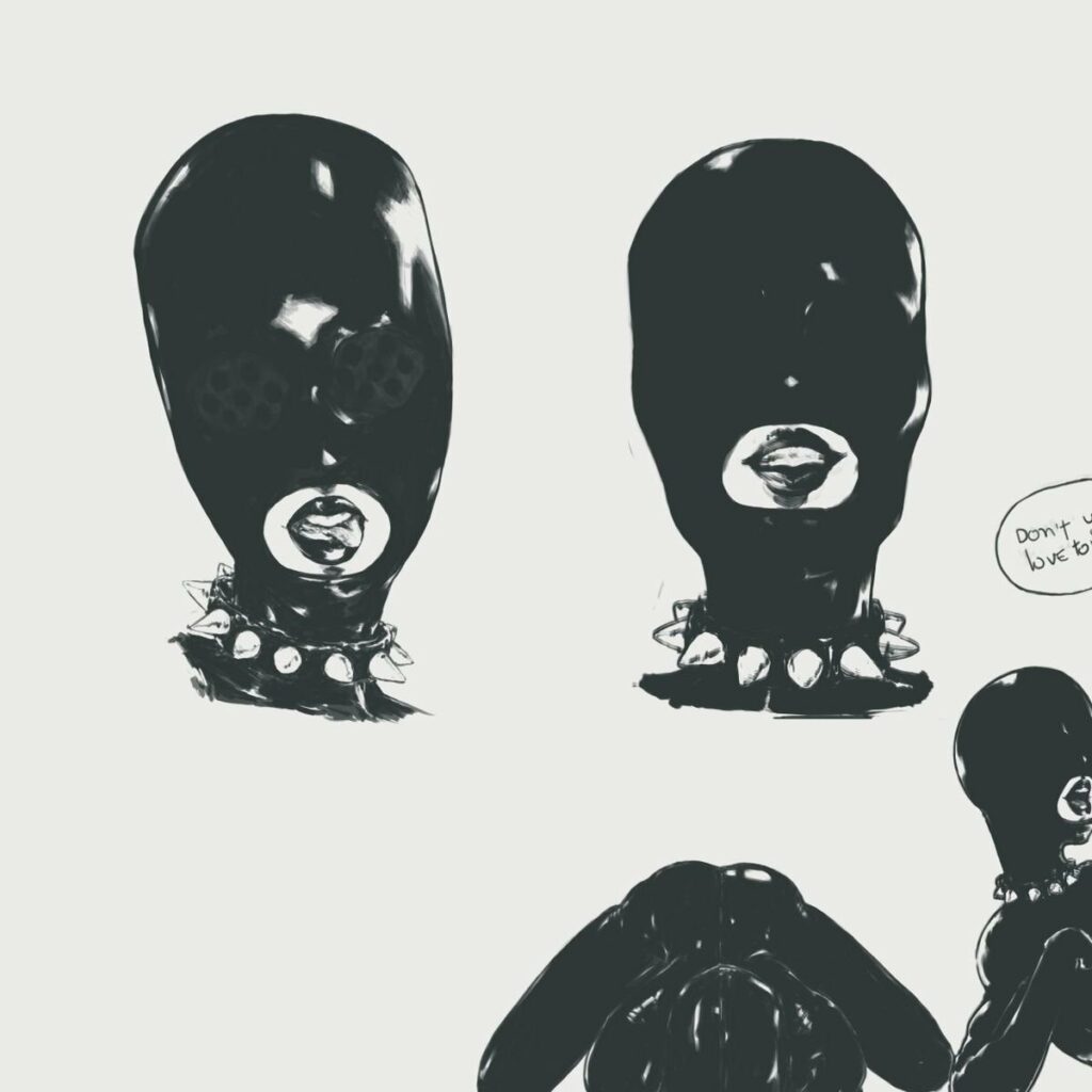 Personnages en cagoules noires brillantes