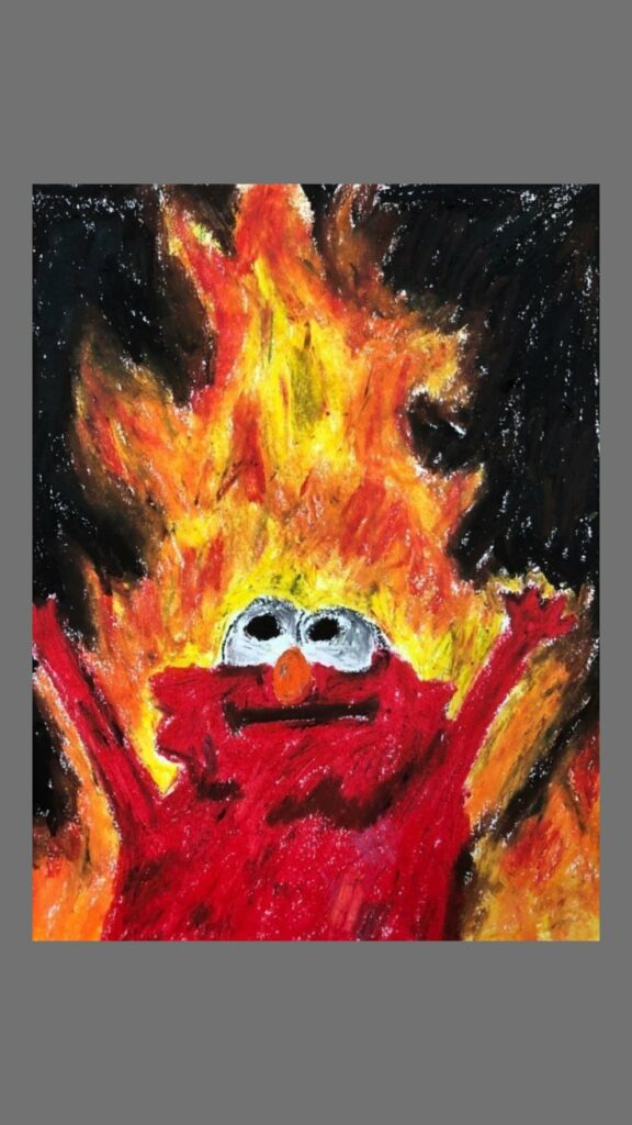 Personnage rouge dans les flammes